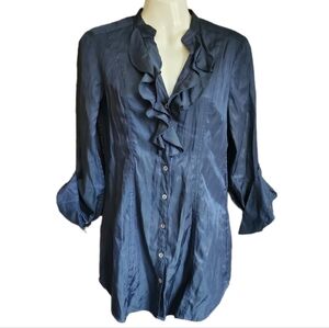 H&M ruffle front long sleeve button down tunic